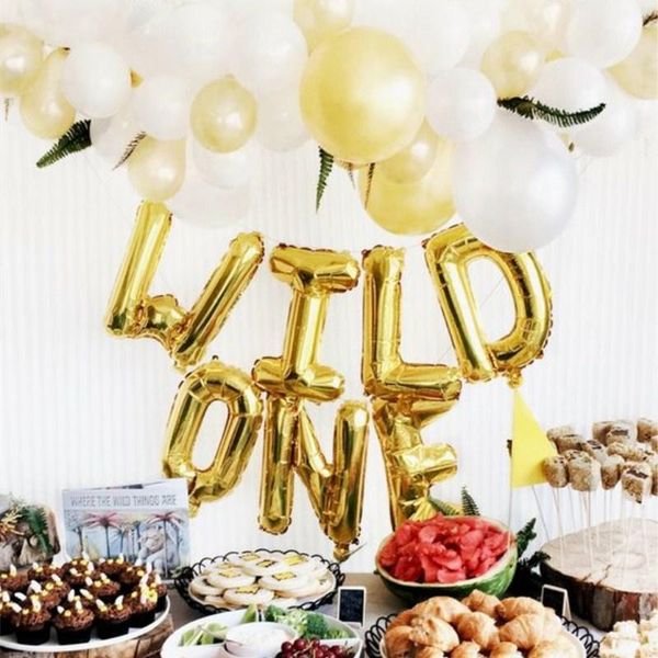

party decoration 1set 16inch rose gold wild one/one foil balloon baby shower 1th birthday decor latex balloons children one year old globos