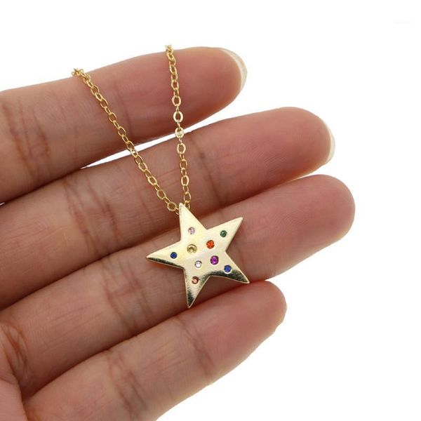 

2020 new arrived gold color starburst north star shape pendant necklace for women colourful rainbow cz trendy fashion jewelry1, Silver