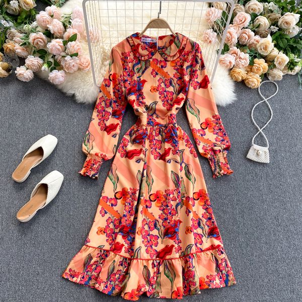 

2021 new retro singiny impression feminine puff elastic neck ruched the line dressed autumn fashion streetwear dress 5gsf, Black;gray