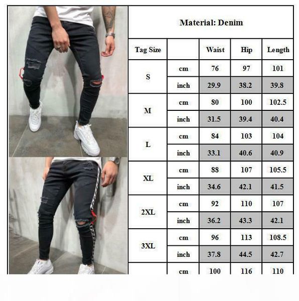 

black men skinny jeans distressed ripped frayed denim pants stylish new long trousers, Blue