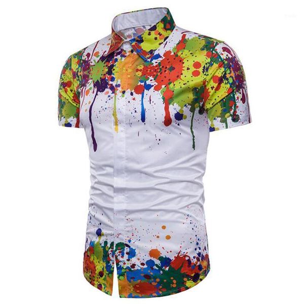 

men's casual shirts printed luxury for men brand hawaiian shirt short sleeve slim fit social1, White;black