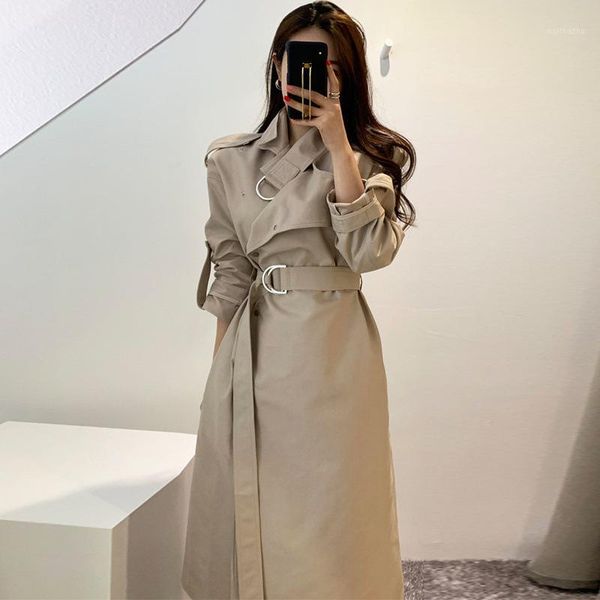 

leiouna plus size vintage turn-down belt trench office lady coat women 2020 fashion woman overcoat female coats korean jackets1, Black