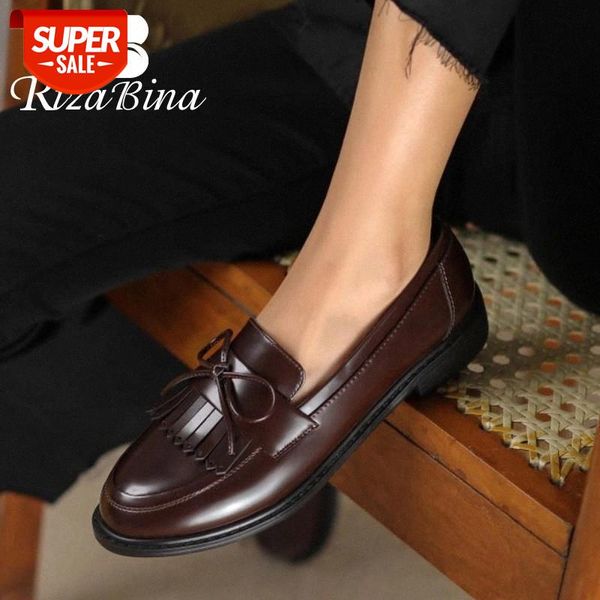 

rizabina women pumps lofers round toe low heel slip on shoes tassel classic vintage shoes ladies footwear size 33-40 #bj1y