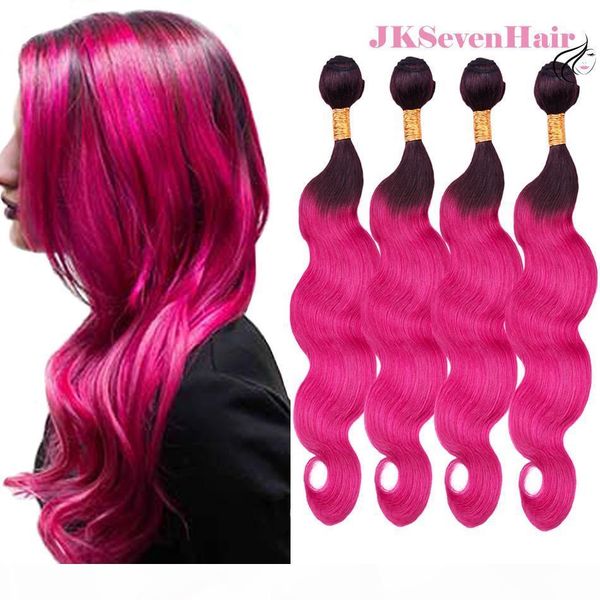 

body wave 1b rose pink brazilian virgin hair extensions 4 bundles two tone color rose pink indian malaysian peruvian hair wefts thick tail, Black