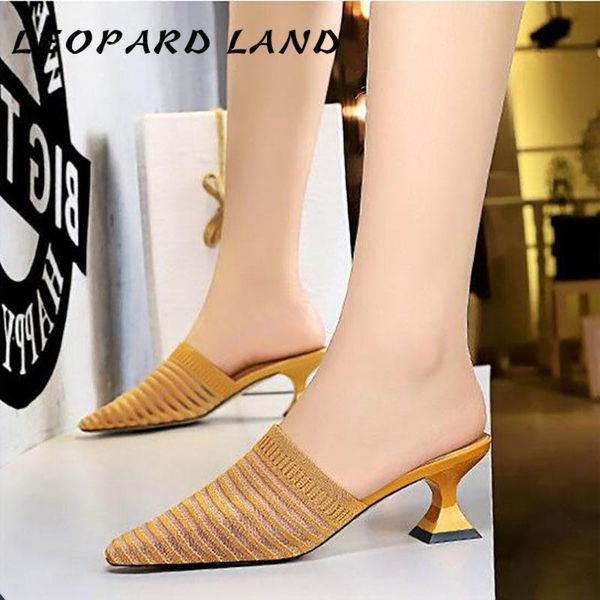 

sandals leopard land fashion daily lazy slippers chunky heel high wool horizontal hollow square toe women's ds-9833-2, Black