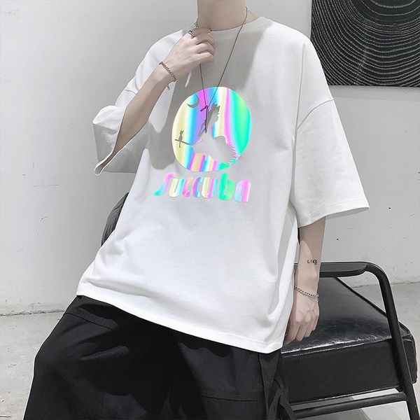 

japan witch t shirt men hip hop reflective t-shirt male women summer punk rock t shirt casual loose harajuku tshirt streetwear, White;black