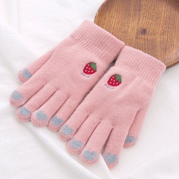

6-10 year old children' girls five fingers cute students winter plush warm gloves, Blue;gray