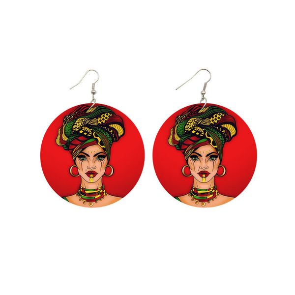 

creative ladies wood earring round printed female portraits charm earring ear hook ear drop for women designer jewelry accessory, Silver