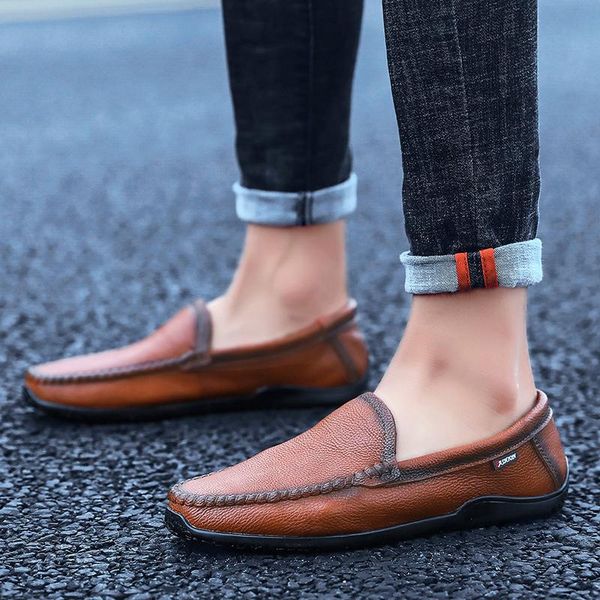 

men classic business formal shoes outdoor genuine leather slip on fashion breathable men loafers dress casual shoes, Black