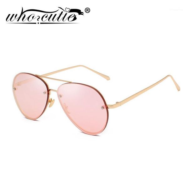 

who cutie classic women rimless pilot sunglasses brand designer fashion yellow tint lens mirror pink aviation eyewear uv400 s2271, White;black