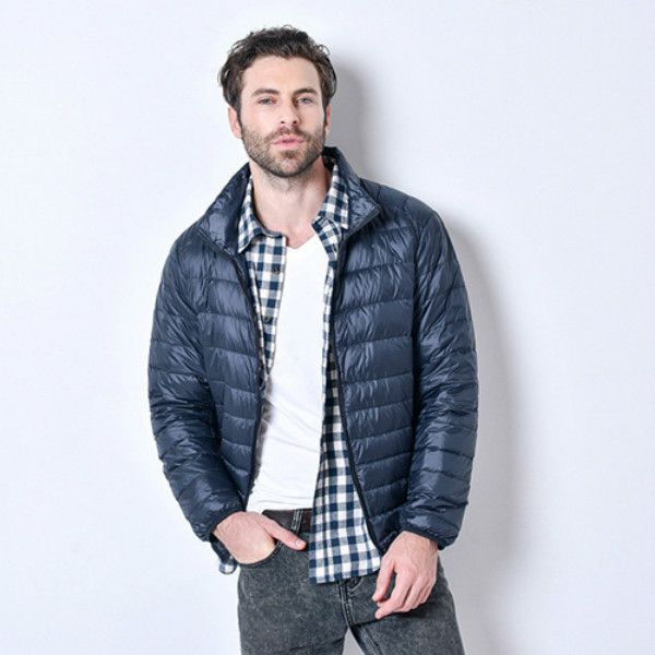 

men casual down jackets fashion solid color puffer jacekts mens parkas stand collar plus size coat mens autumn winter outerwear, Black