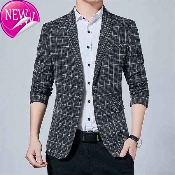 

2020 new luxury classic men's casual plaid blazer autumn spring fashion brand slim fit long sleeves suit, Black