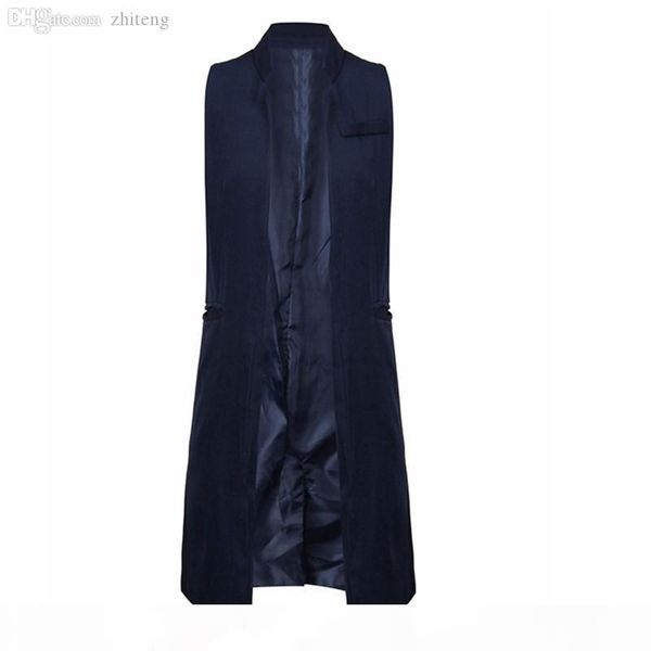 

wholesale-women white black long vest coat europen style waistcoat sleeveless jacket back split outwear casual roupa female, Black;white