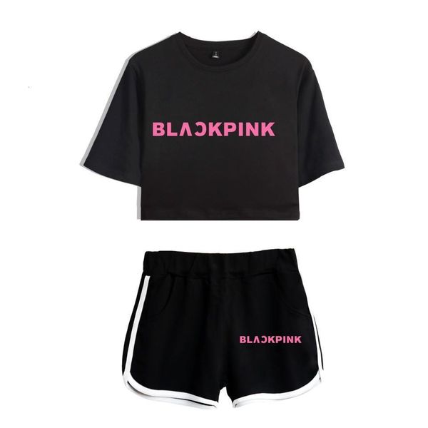 

wholesale womens suits set 2 pieces crop and shorts set black pink kpop album womens sets new two piece pants, Gray
