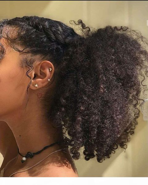 

kinky curly afro ponytail clip human hair extensions peruvian hair afro puff pony tails human black brown short hairstyles for women
