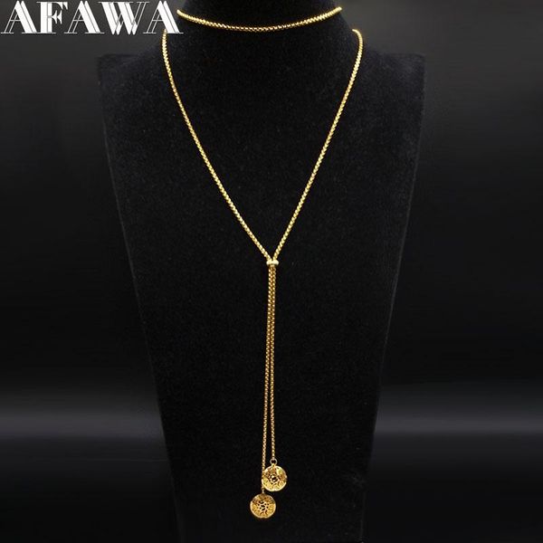 

pendant necklaces 2021 stainless steel long women gold color round flower statement necklace jewelry acero inoxidable joyeria n1354s01, Silver