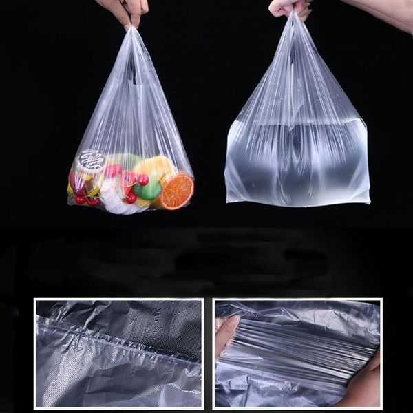 

100 pcs/pack transparent bags shopping bag supermarket plastic bags with handle packaging