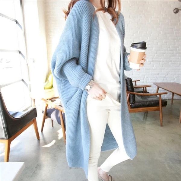

2019 women cardigans long section sweaters ladies solid loose knitted sweater winter spring female casual tricot jumper, White;black