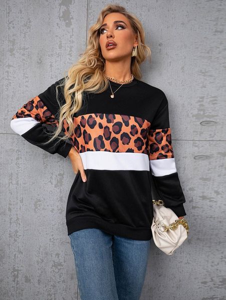 

leopard drop shoulder sweatshirt g4ru#, White;black