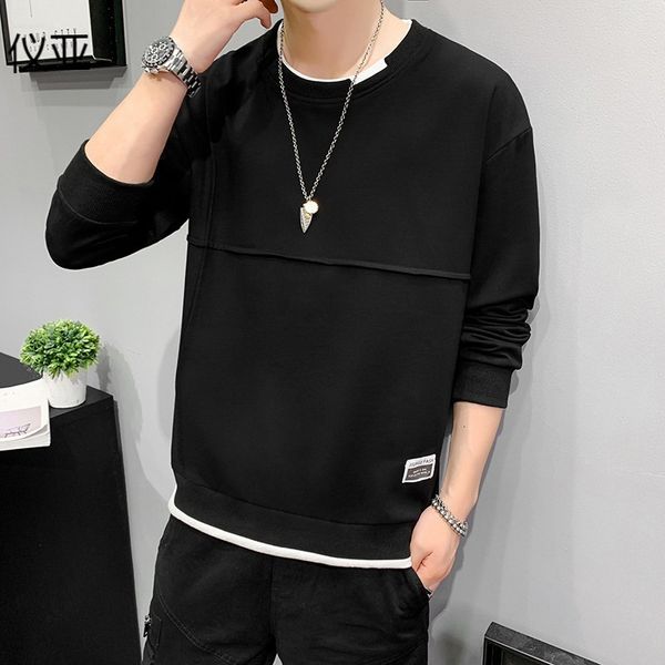 

2020 new autumn long sleeve t-shirt base coat round neck pullover men's sweater, White;black
