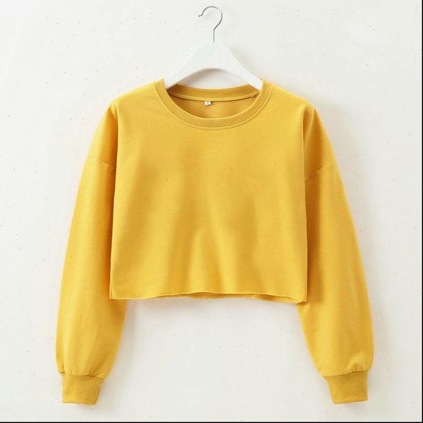 

spring women casual long sleeve sweatshirt jumper fashion o neck hoodies crop pullover sport sweatshirt coat, Black