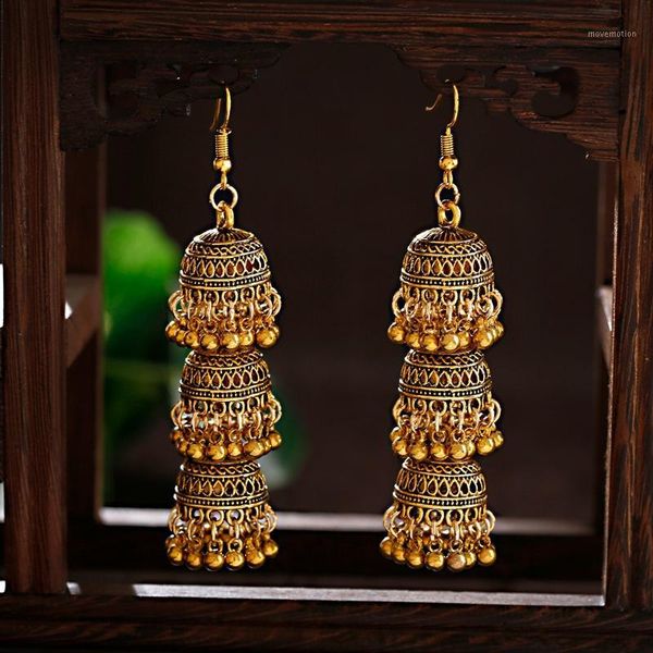 

vintage bollywood gypsy traditional jhumka jhumki earrings for women and girls three-layer birdcage long drop jewelry1, Silver