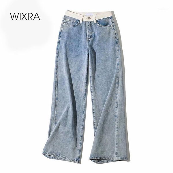 

wixra womens demin pants design patchwork wide-leg straight jeans womens street style button zipper ladies spring autumn1, Blue