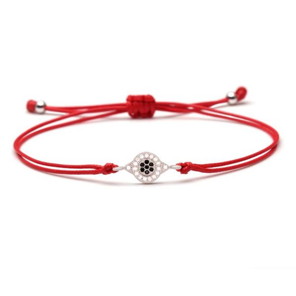 

white blue zircon brass evil eye charm bracelet women men black green red string braided cz crystal braided adjustable jewelry, Golden;silver
