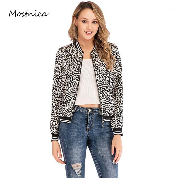 

mostnica autumn leopard printed long sleeve zipper up bomber jacket women thin around collar coat streetwear casual outwear1, Black;brown