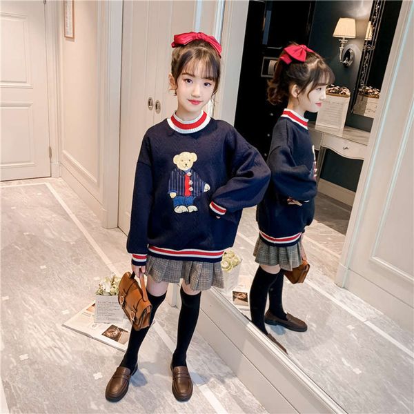 

drs autumn sweater 2020 new pullover sle girls' winter children's knitting base thickened top, Blue