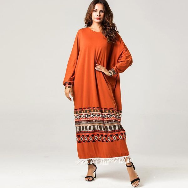 

ethnic geometric print oversize gown dress batwing sleeve midi dresses white tassel patchwork women clothes orange 2020, Black;gray