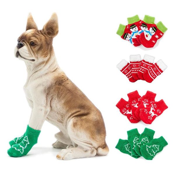 

4pcs/set small pet dog shoes anti-slip knit patterns soft warm knitted socks clothes apparels for small medium la bbymwr