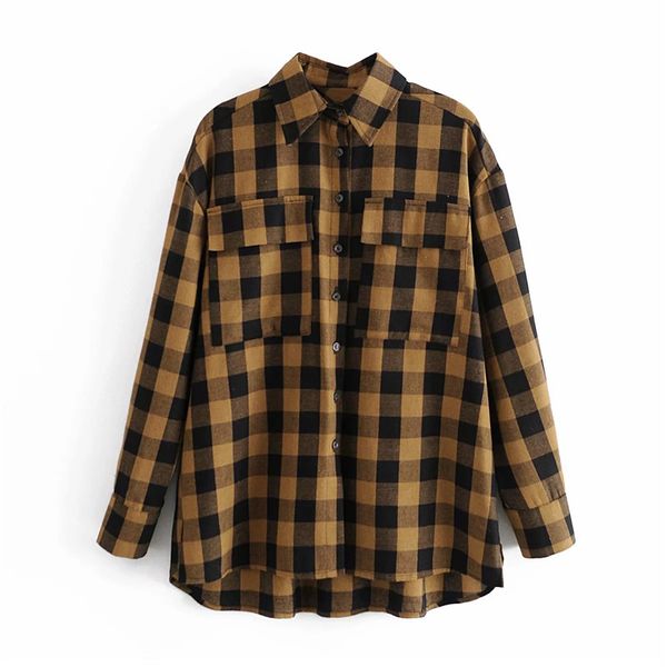 

2021 new black white oversized plaid shirt women autumn collared long sleeve button up shirts ladies vintage casual a9xs