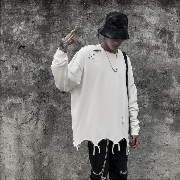 

hip hop hoodies men fashion solid color casual cotton hole hoodie man streetwear wild loose sweatshirt man hoody male m-xl1, Black