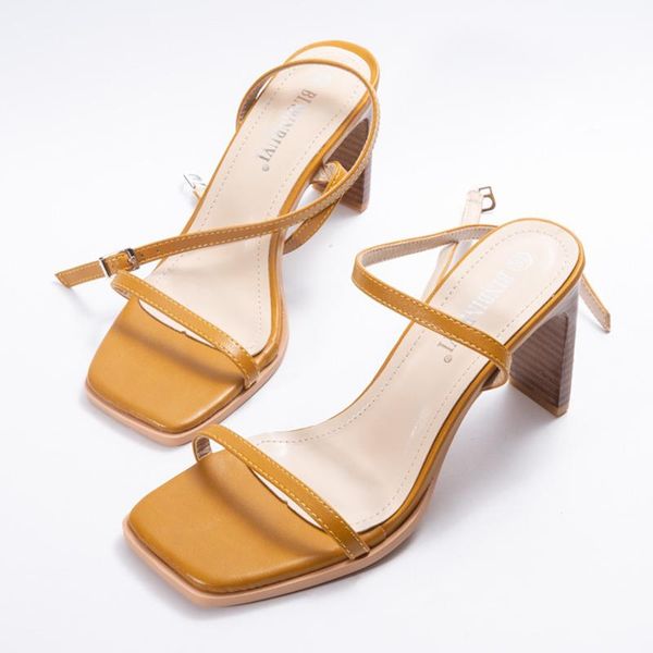 

new european narrow band slingback square toe woman pumps open toe fairy sandals buckle band strange high heels shoes women 2020, Black