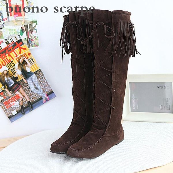 

boots matte flat bottom tassel large size high women's, Black