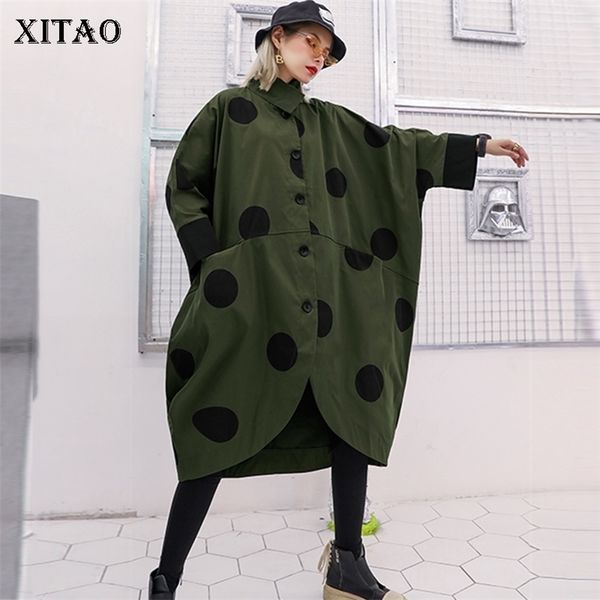 

xitao irregular plus size trench women polka dot autumn single breast pocket elegant patchwork turn down collar coat gcc1781 201211, Tan;black