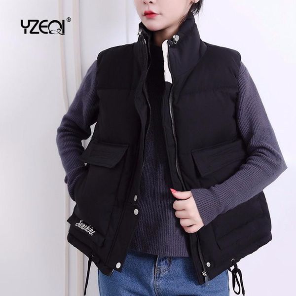

yzeqi women fashion thick vest winter 2021 warm sleeveless padded jacket female sleeveless cotton coat waistcoat girl snow vest, Black;white