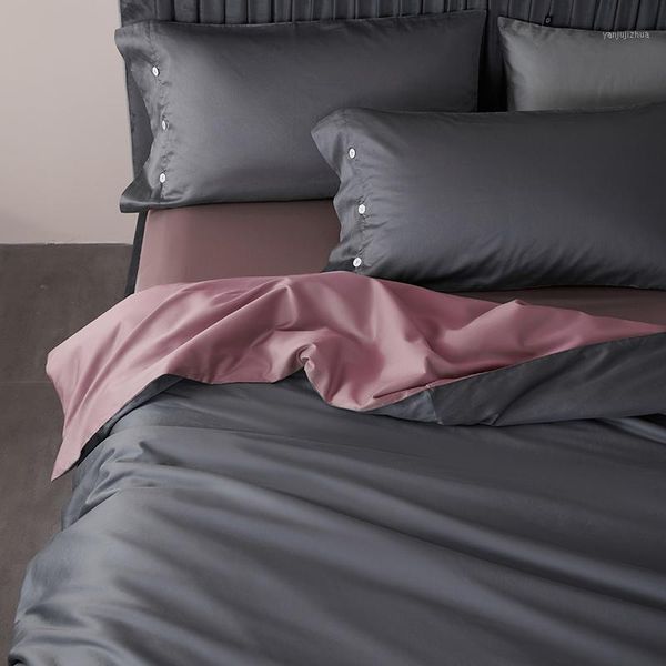

egyptian cotton 4pcs bedding sets, flat sheet pillowcase&duvet cover sets 220*240cm/200*230cm quilt cover grey1
