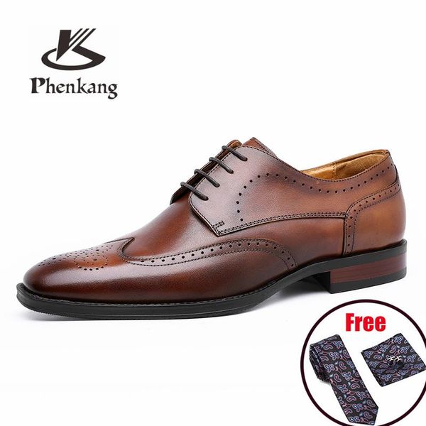 

phenkang men genuine cow leather brogue wedding business mens casual flats shoes 2020 black vintage oxford shoes for men's