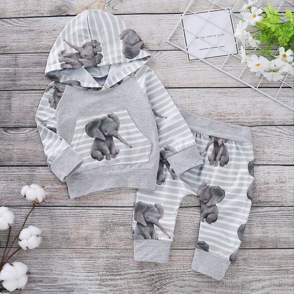 

pudcoco 2pcs newborn baby girls boy hooded elephant striped pants tracksuit trousers outfits clothes sets 1021, White