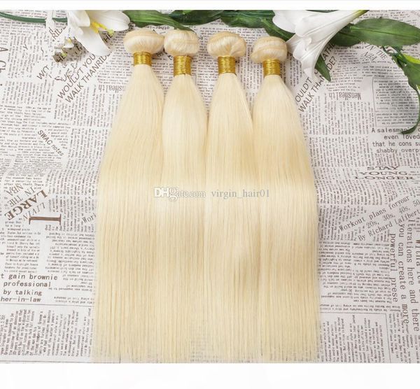 

#613 blonde hair extension silk straight blonde hair bundles virgin brazilian human hair grade 9a no tangle no shed 613 pure color weft, Black;brown