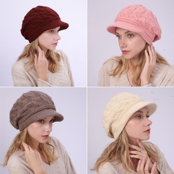 

50pcs european and american plush warm knitted beret hemp hat autumn and winter women's knitted cap peaked cap party hat t500383