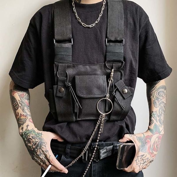 

street style military chest rig bag for men black hip hop functional waist packs adjustable vest waistcoat fashion chest bags t200521