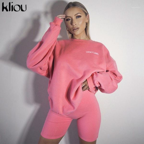 

kliou letter print casual two piece outfits matching set women new workout active long sleeve sporty loungewear and shorts1, Gray