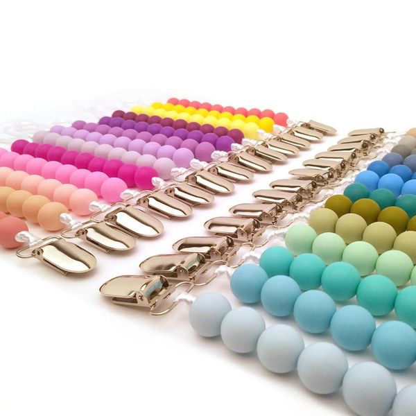 

33 colors 5pcs/lot silicone bead pacifier holders pacifier clips newborn pacifier chains baby teething nipple holder kids chew toys rn8059
