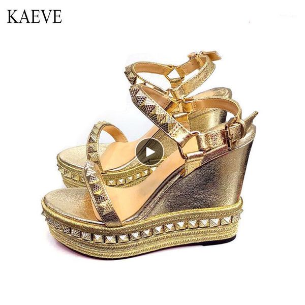 

2020 platform sandals women open toe rivet mixed color wedges shoes for women runway high heels1, Black