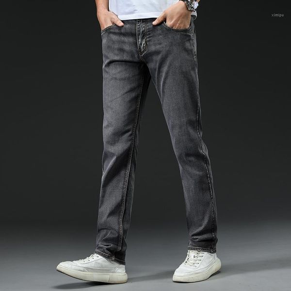 

jeans for men straight trousers male slim fit business denim designer casual biker pants pantalon hombre homme1, Blue