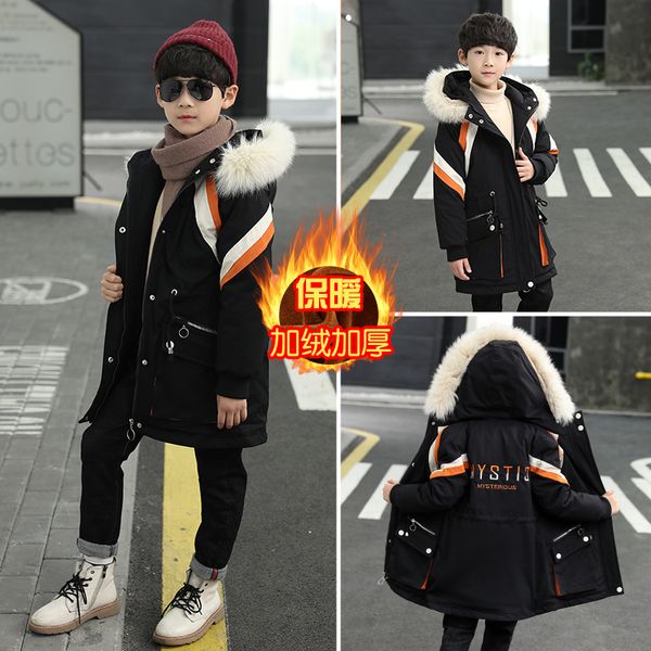 

среда мальчиков долго с плюшевым и утолщенным пальто parka хлопка ватником для детей новой зимы, Blue;gray