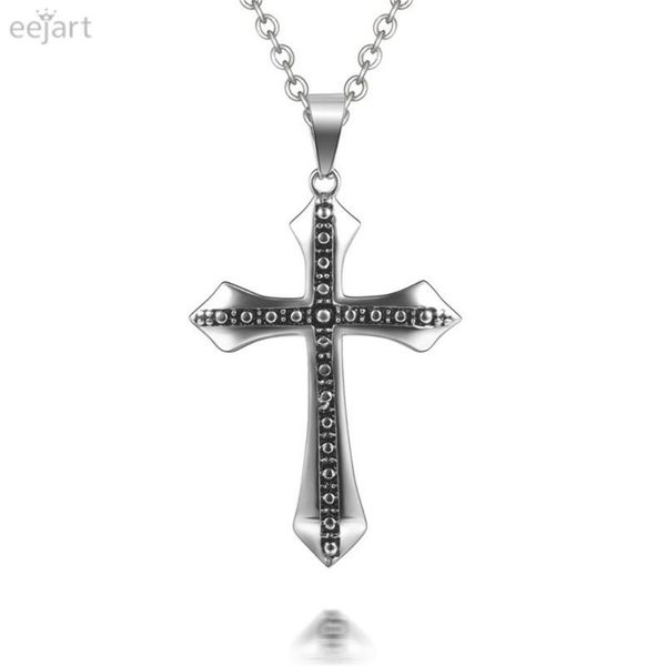 

chains fashion men's silver black 316l stainless steel cross pendant necklace